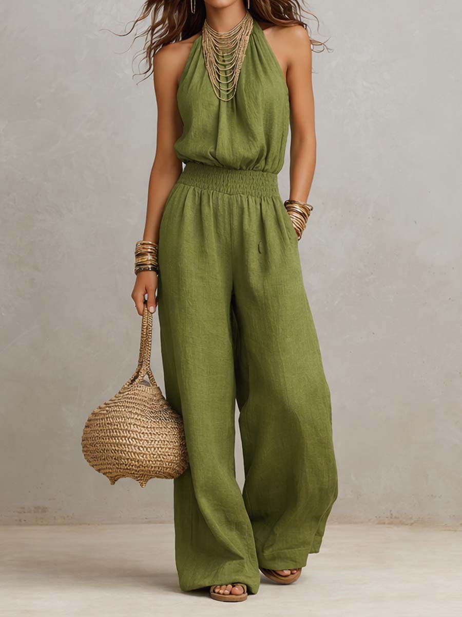 Valeria™ | Halter Neck Wide-Leg Jumpsuit