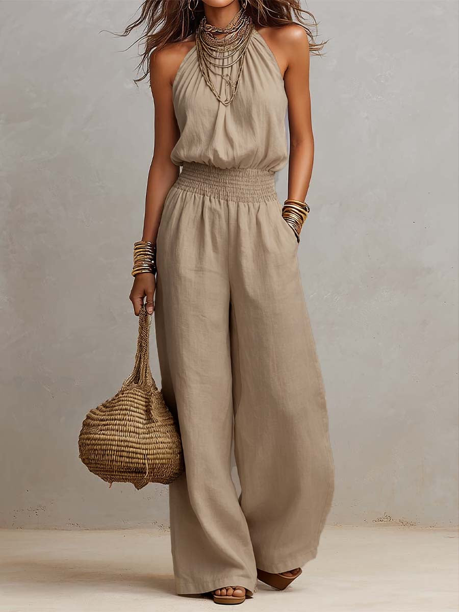 Valeria™ | Halter Neck Wide-Leg Jumpsuit