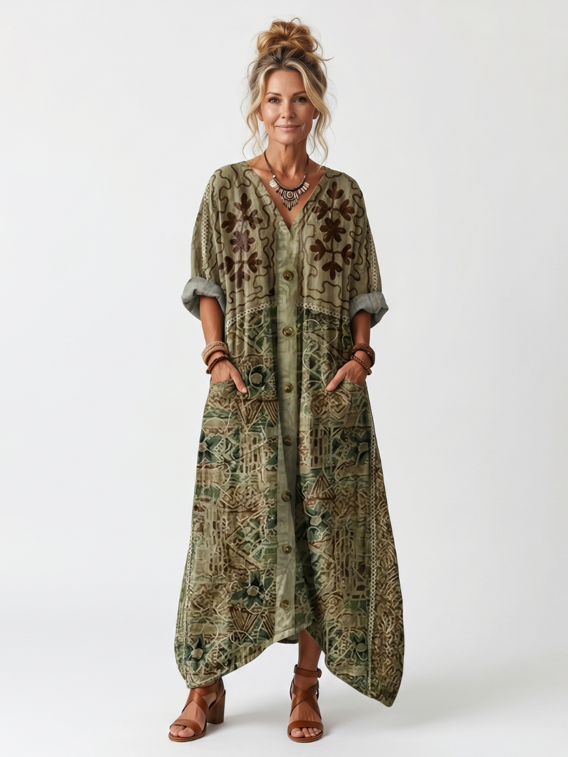Aleta™ | Button Front Oversized Pocket Midi Dress