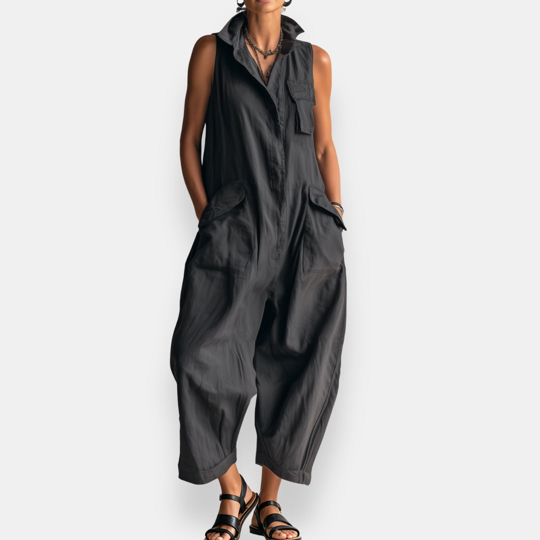 Ryker™ | Sleeveless Cargo Jumpsuit with Collar and Flap Pockets
