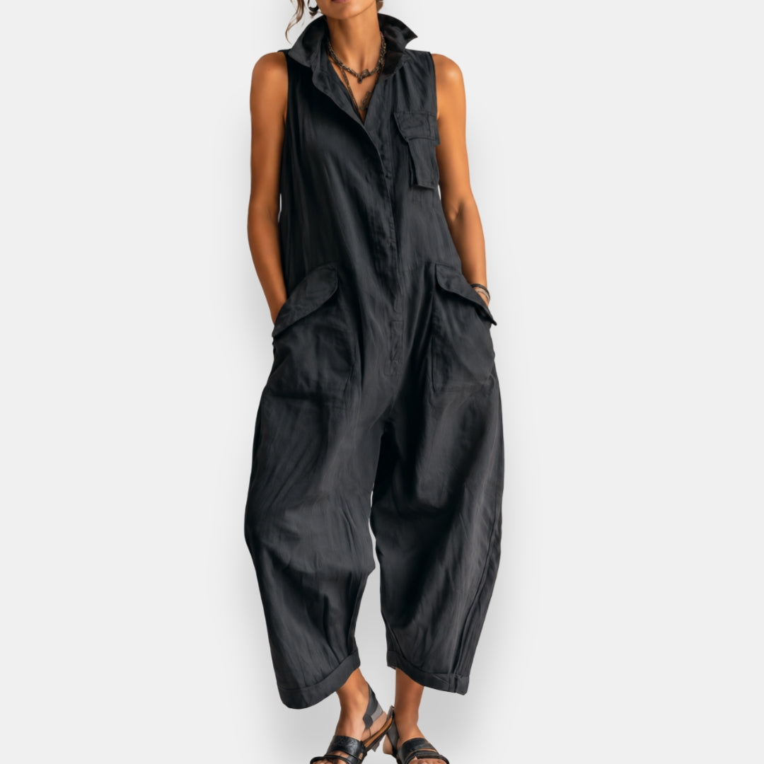 Ryker™ | Sleeveless Cargo Jumpsuit with Collar and Flap Pockets