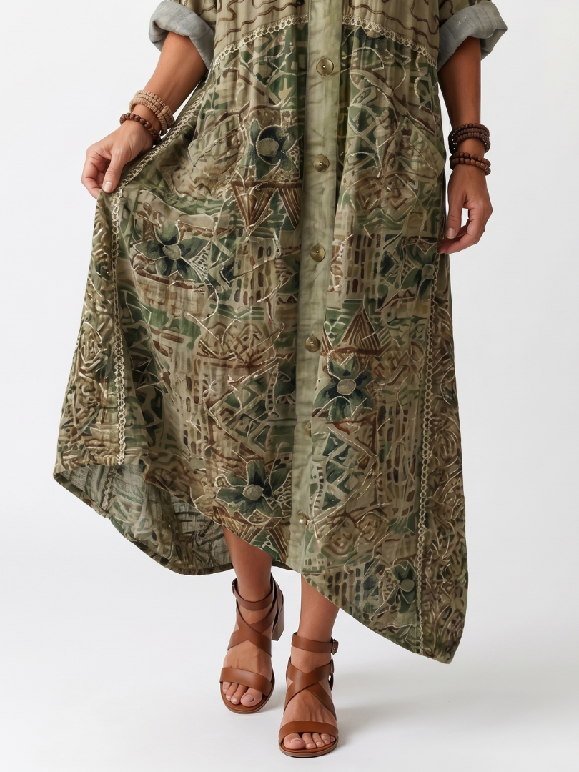 Aleta™ | Button Front Oversized Pocket Midi Dress