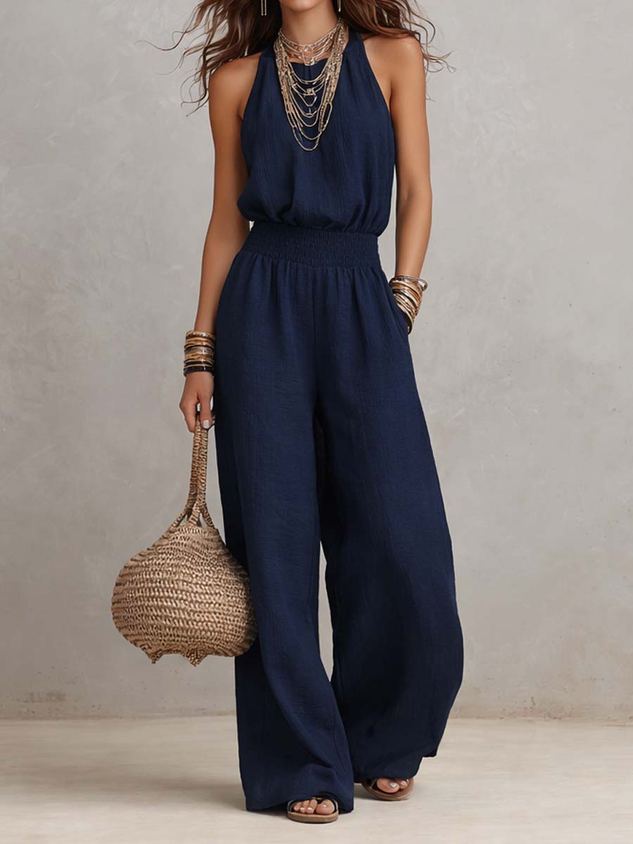 Valeria™ | Halter Neck Wide-Leg Jumpsuit