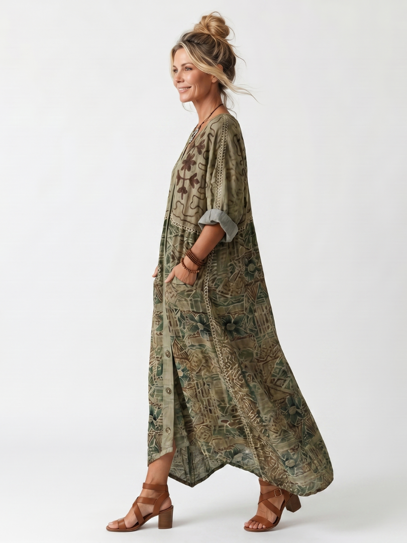 Aleta™ | Button Front Oversized Pocket Midi Dress