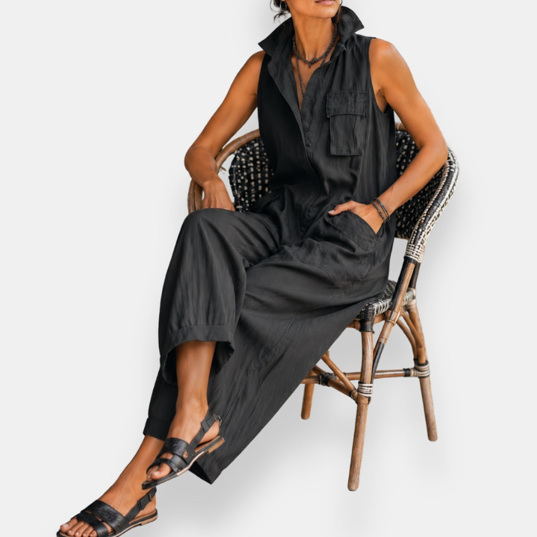 Ryker™ | Sleeveless Cargo Jumpsuit with Collar and Flap Pockets
