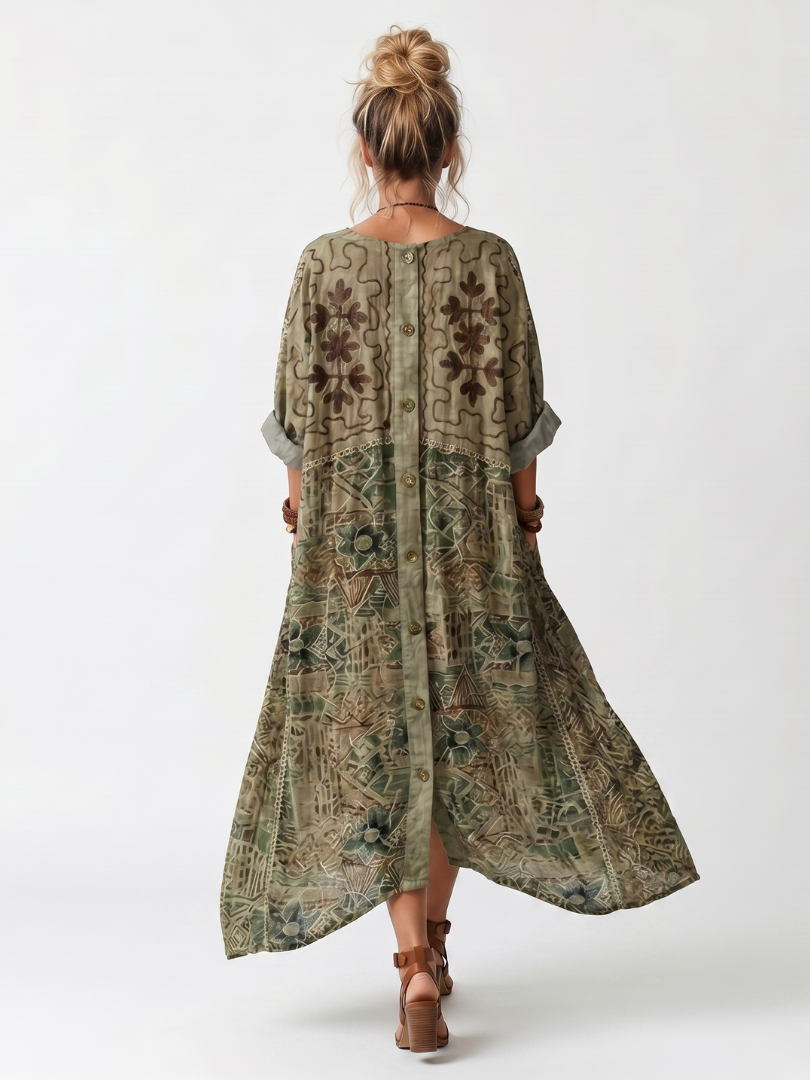 Aleta™ | Button Front Oversized Pocket Midi Dress