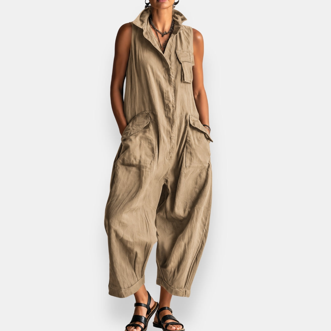 Ryker™ | Sleeveless Cargo Jumpsuit with Collar and Flap Pockets