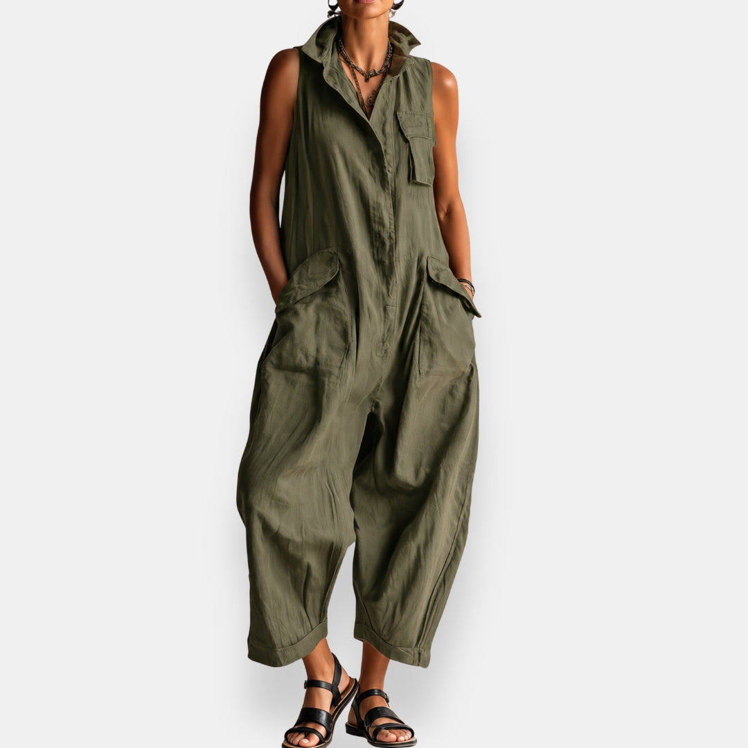 Ryker™ | Sleeveless Cargo Jumpsuit with Collar and Flap Pockets
