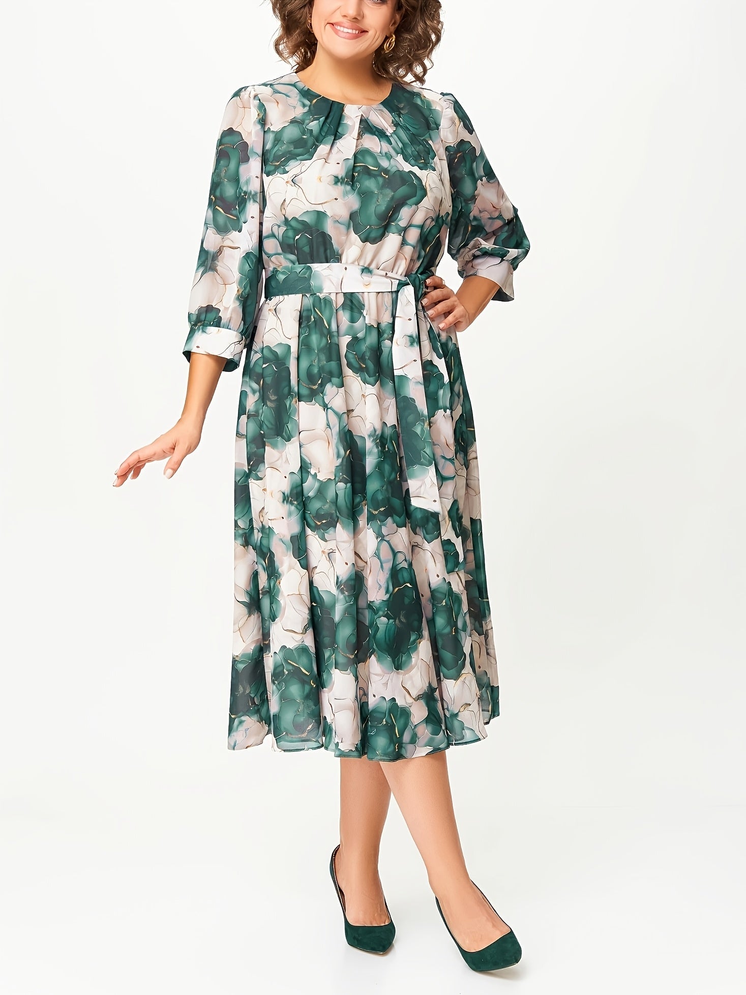Mira - Printed Loose Fit Dress with Belt