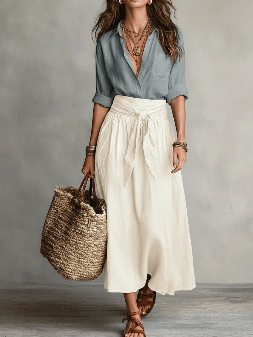 River™ | Two-Piece Set: Black Top and Olive Green Midi Skirt