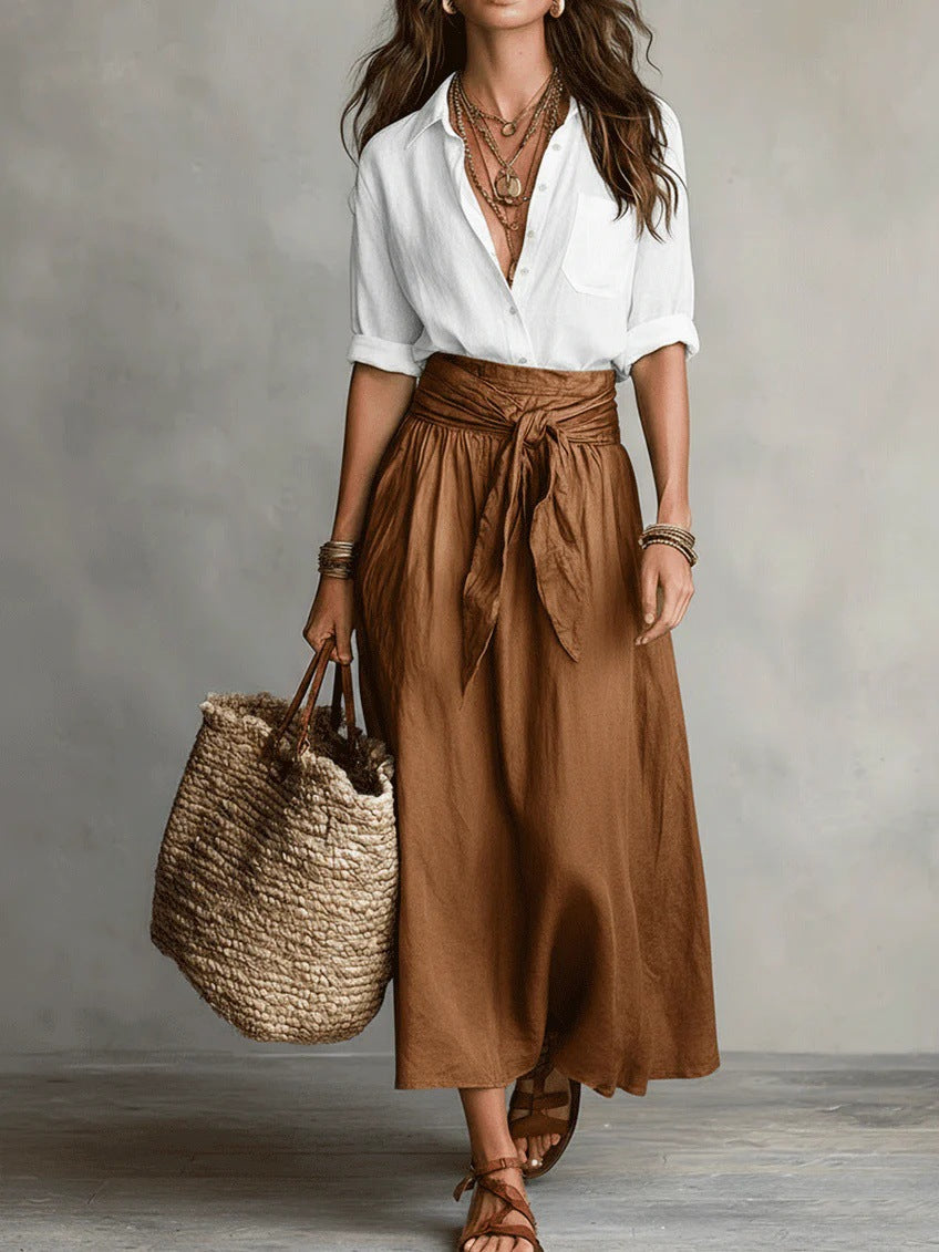 River™ | Two-Piece Set: Black Top and Olive Green Midi Skirt