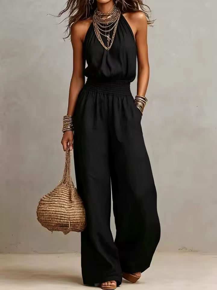 Valeria™ | Halter Neck Wide-Leg Jumpsuit