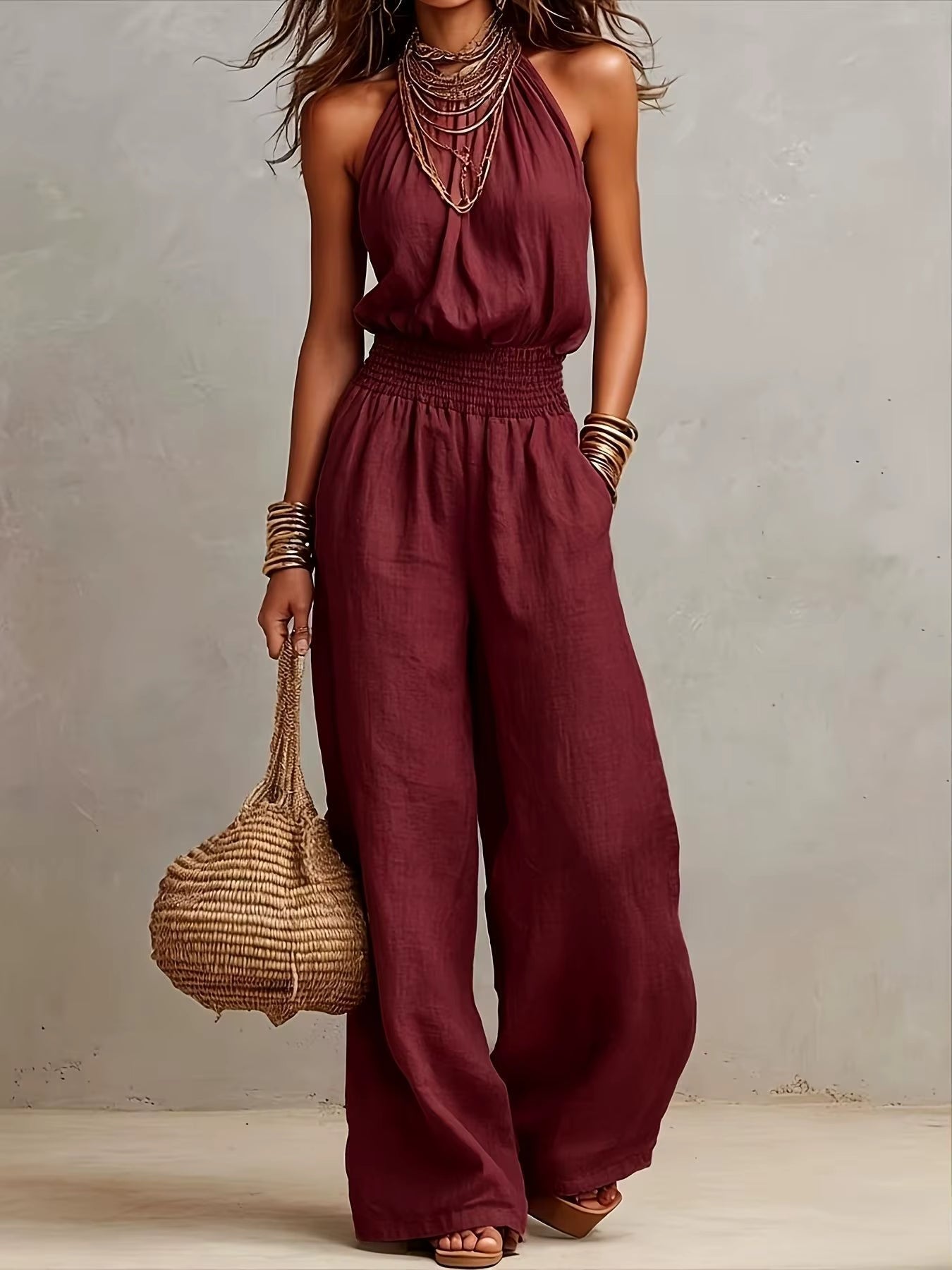 Valeria™ | Halter Neck Wide-Leg Jumpsuit