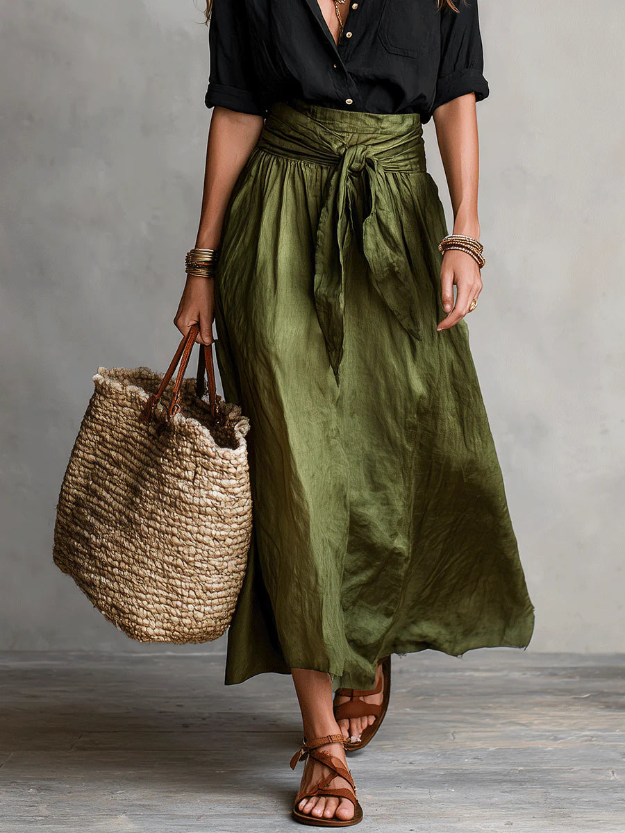 River™ | Two-Piece Set: Black Top and Olive Green Midi Skirt
