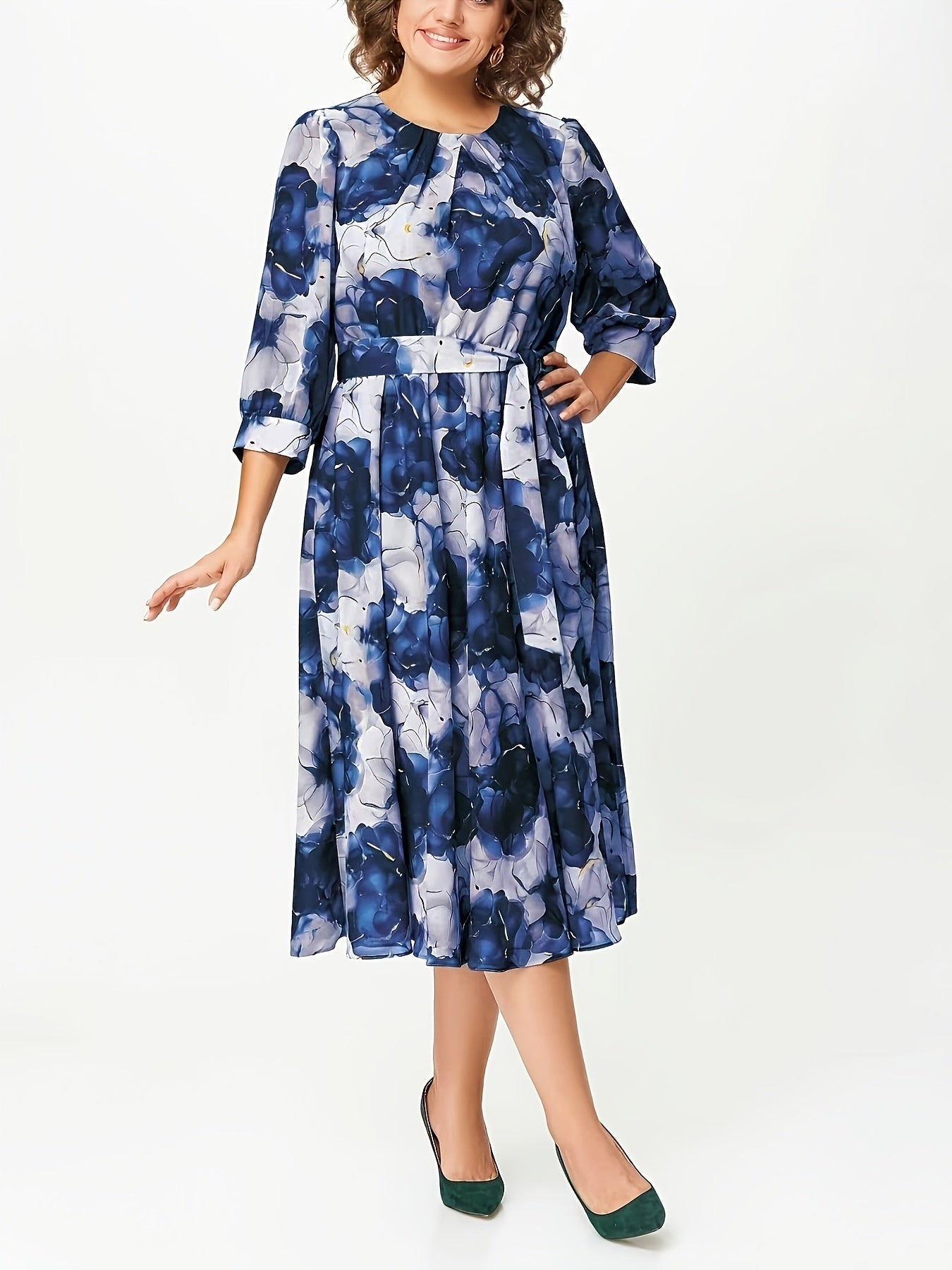 Mira - Printed Loose Fit Dress with Belt