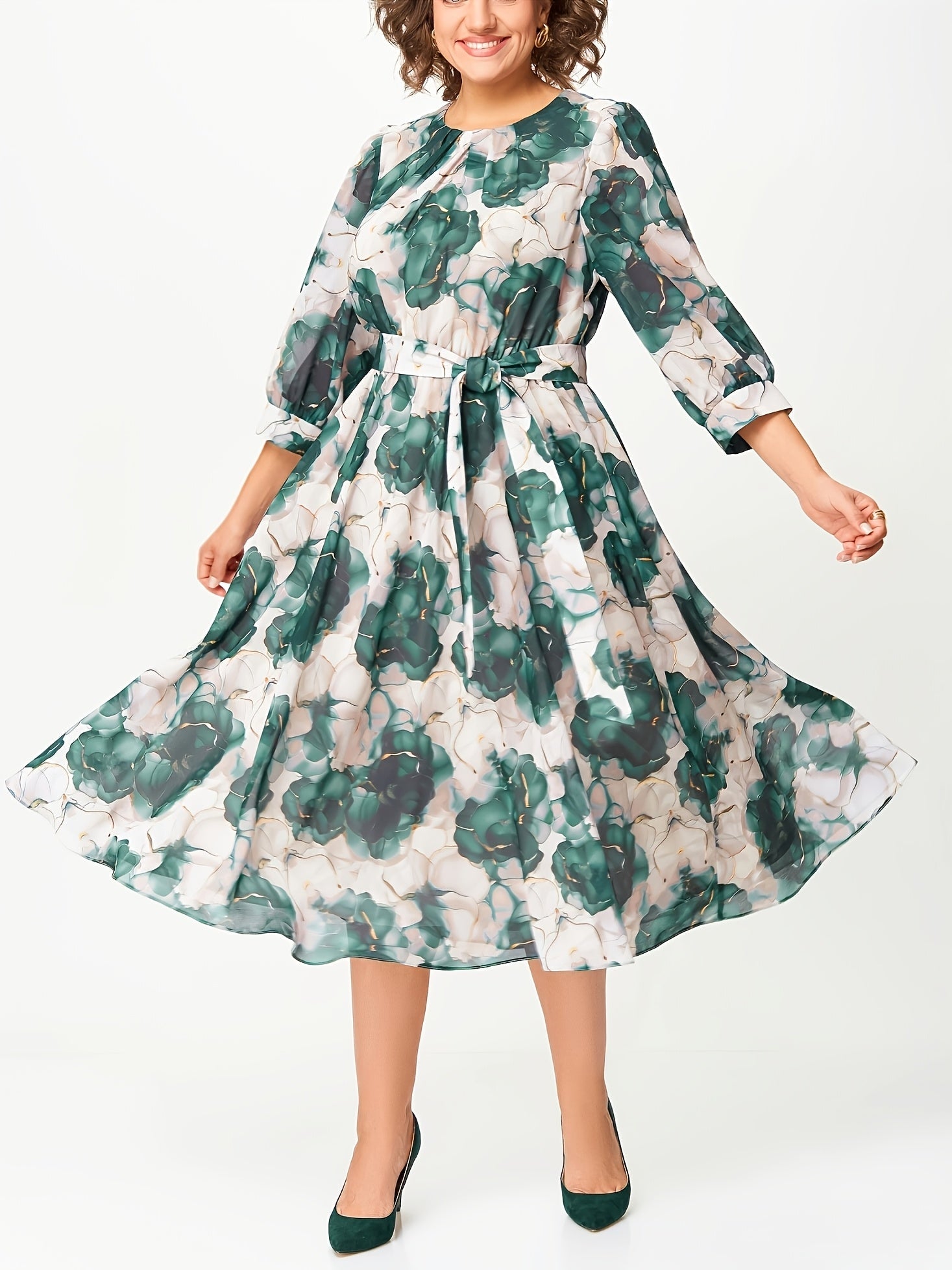 Mira - Printed Loose Fit Dress with Belt