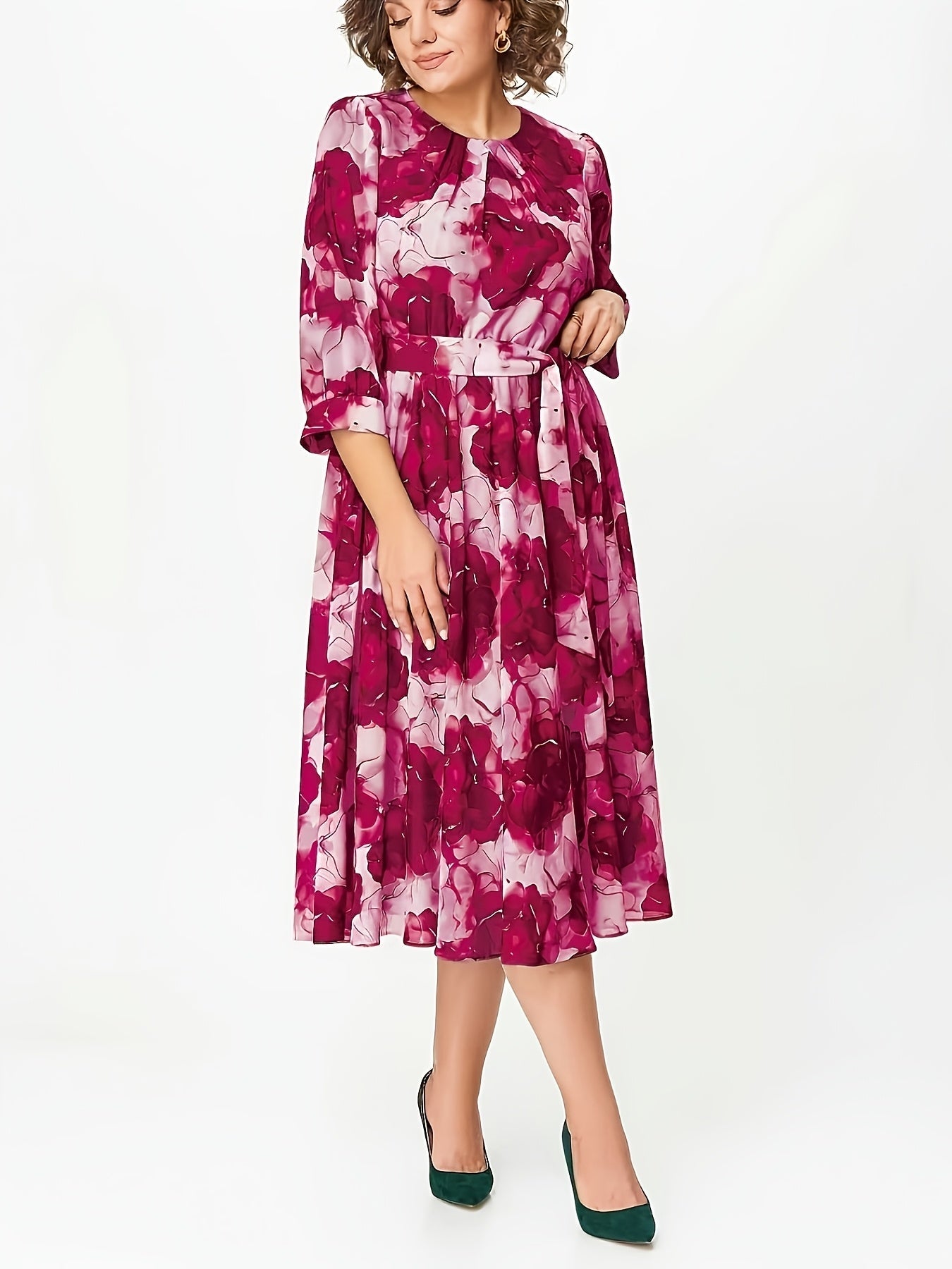 Mira - Printed Loose Fit Dress with Belt